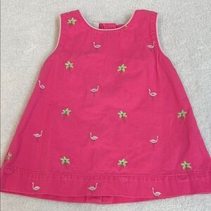 OshKosh 12m Pink Dress Flamingo Palm Tree Embroidery Button Down Back Soft